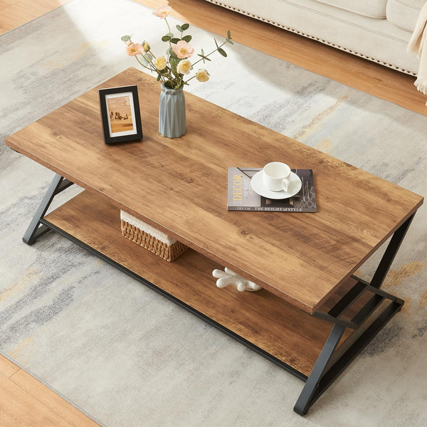 47-Inch 2-Tier Rectangle Coffee Table with Open Shelves