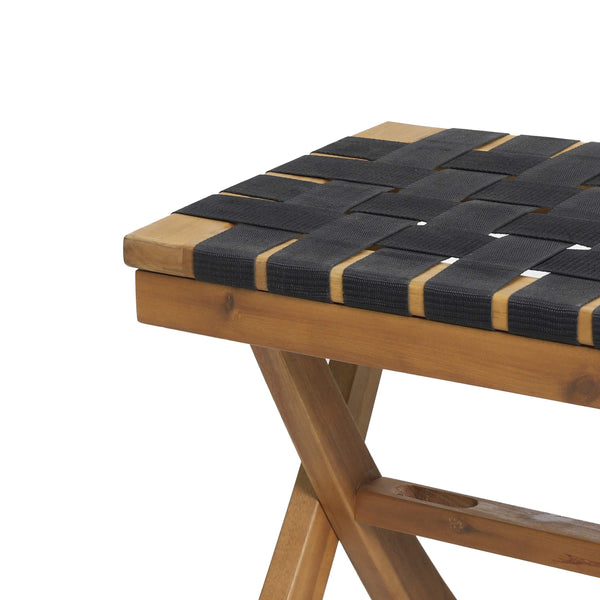 Acacia Wood Outdoor Bench with Rope Seating