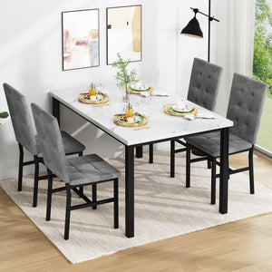 Faux Marble Dining Table Set for 4 with Velvet Chairs