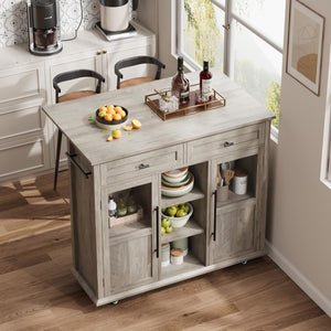 Rolling Kitchen Island with Storage, Drop Leaf & Towel Rack