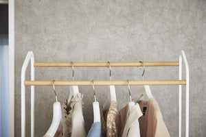 Rolling Garment Rack with Staggered Wooden Rods