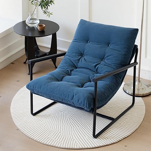Modern Accent Chair with Metal Frame & Cushioned Seat