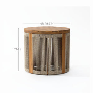 Acacia Wood Outdoor Side Table with Rope Weave