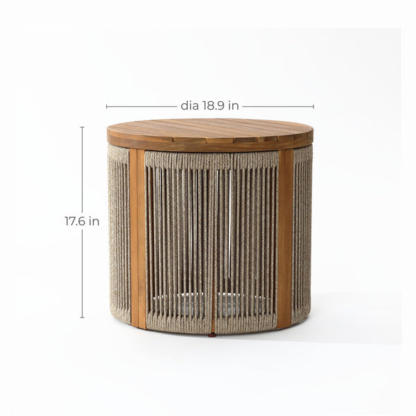 Acacia Wood Outdoor Side Table with Rope Weave
