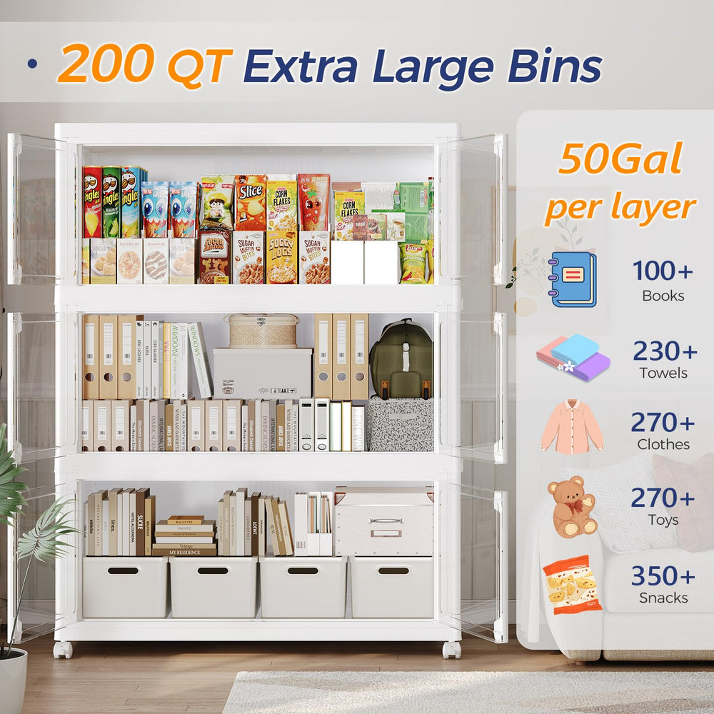 250-Gallon 5-Tier Stackable Storage Cabinet with Wheels and Clear Doors