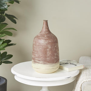 Round Iron Decorative Vase – Copper Finish with Cream Base