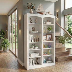 Arched Double-Wide Tall Bookcase, 12-Tier Open Display Shelf