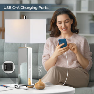 Mirrored Crystal Touch Table Lamps Set of 2 with USB Charging Ports