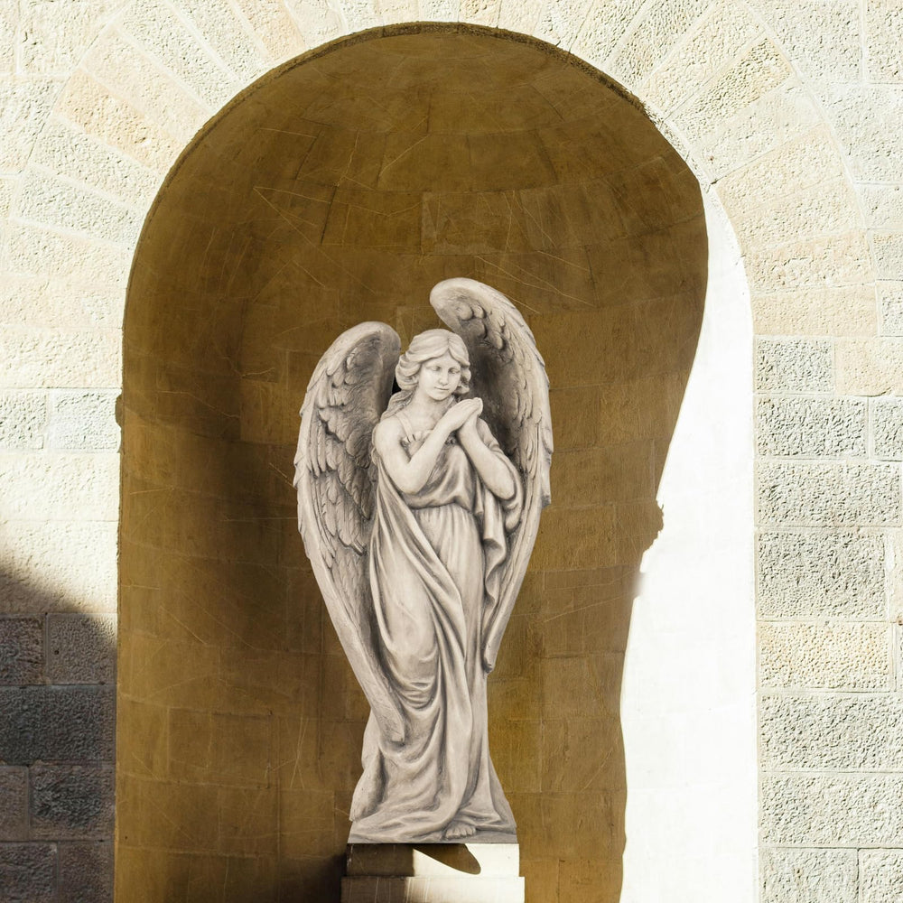 Large Outdoor Angel Garden Statue – 34 Inch Resin Concrete Finish