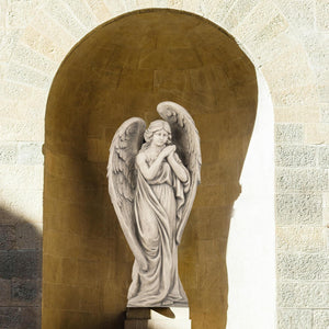 Large Outdoor Angel Garden Statue – 34 Inch Resin Concrete Finish