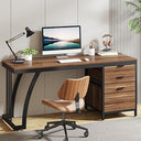 59-Inch Industrial Computer Desk with 3 Drawers and File Storage