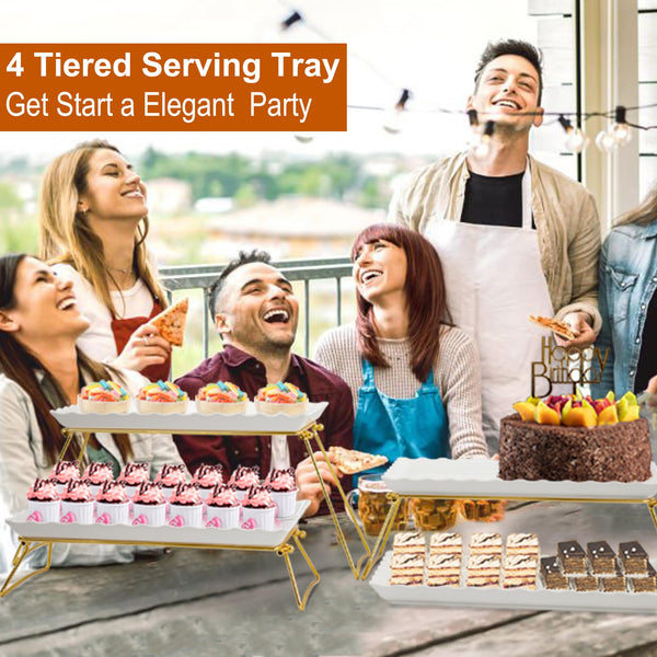 4-Tier Serving Tray Set with Stand – Wave Edge Melamine Platters
