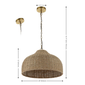 Rattan & Iron Dome Pendant Light – Adjustable Height, LED Included