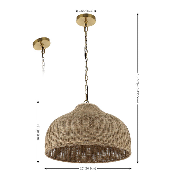 Rattan & Iron Dome Pendant Light – Adjustable Height, LED Included