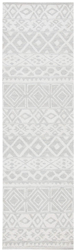 Handmade Wool Floral Area Rug – Silver & Ivory