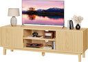 PRAISUN 54 Inch TV Stand for 55, 60 Inch TV, Fluted Entertainment Center with 2 Cabinets, TV Consoles for Living Room, 3-Level Adjustable Shelf, 4 Cable Holes, Meida Console, Walnut
