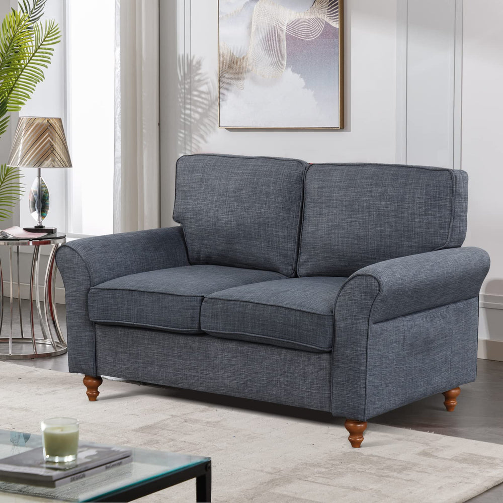 Modern Linen Loveseat Sofa – 2-Seat Upholstered Couch
