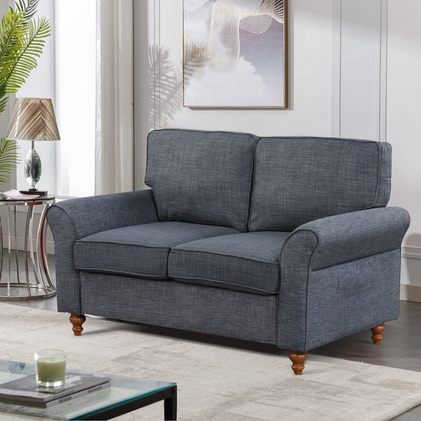 Modern Linen Loveseat Sofa – 2-Seat Upholstered Couch