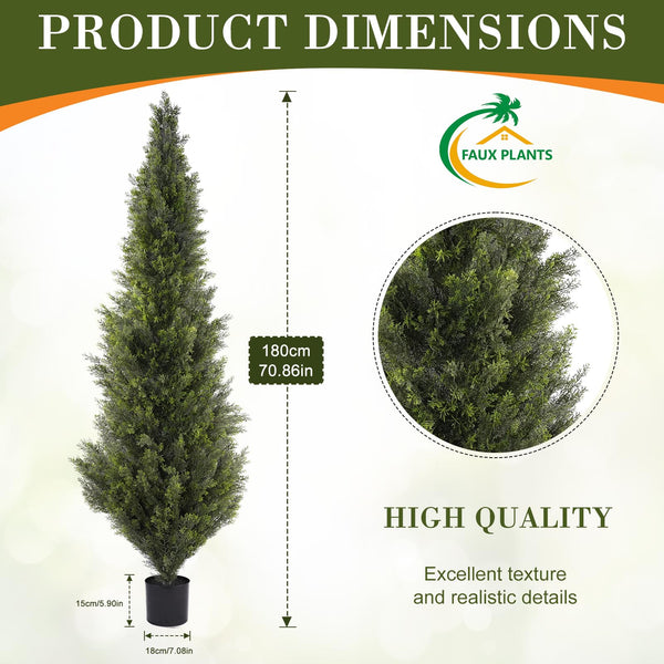 6FT Artificial Cedar Topiary Trees Set of 2 – UV-Resistant Outdoor Indoor Fake Potted Plants