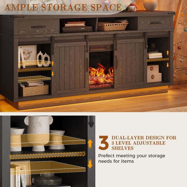 70-Inch Fireplace TV Stand with 36-Inch Electric Fireplace