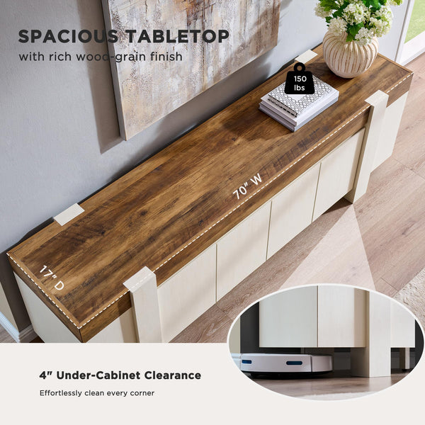 70" Farmhouse TV Stand with Storage Cabinet