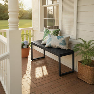 Outdoor Garden Bench – 2-Person HDPS Patio Bench with Metal Frame