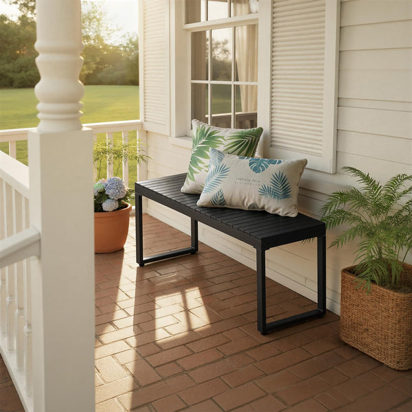 Outdoor Garden Bench – 2-Person HDPS Patio Bench with Metal Frame