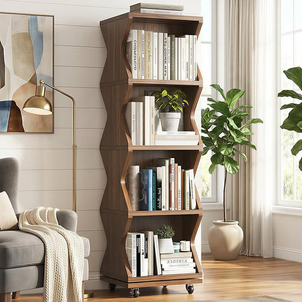 4-Tier Rotating Bookshelf with Wheels
