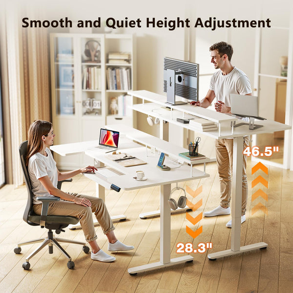 U-Shaped Electric Standing Desk with Keyboard Tray & Monitor Stand