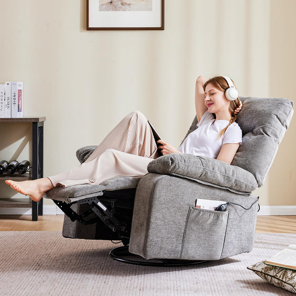 Swivel Recliner Chair with Massage, Heating & Footrest