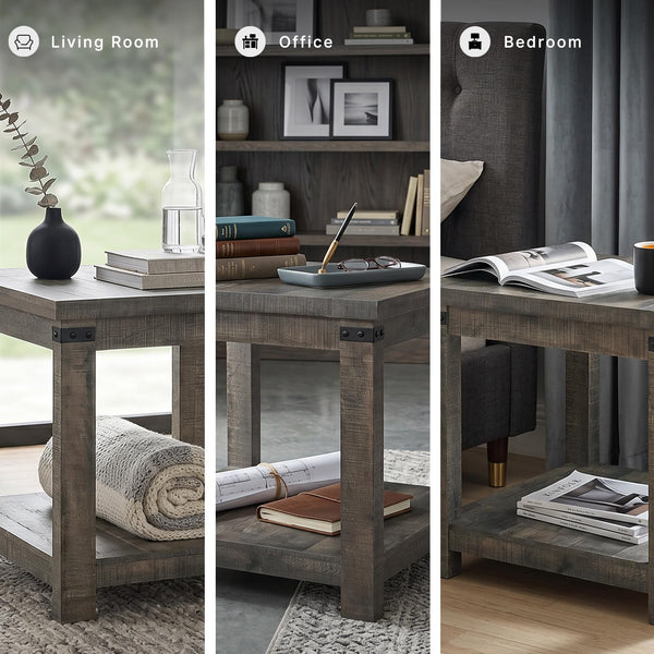 Hollum 24-Inch Square End Table with Storage Shelf