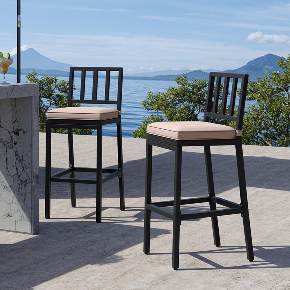 Outdoor Bar Stools Set of 2 with Cushion, Metal Patio Bar Stools All-Weather