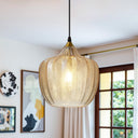 Amber Glass Pendant Light – Adjustable Gold Farmhouse Ceiling Fixture