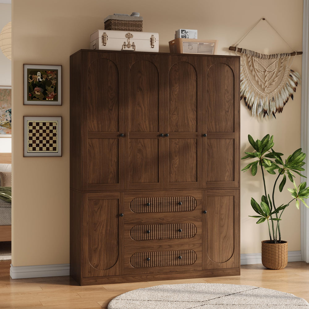 4-Door Freestanding Wardrobe Armoire with Drawers & Hanging Rods