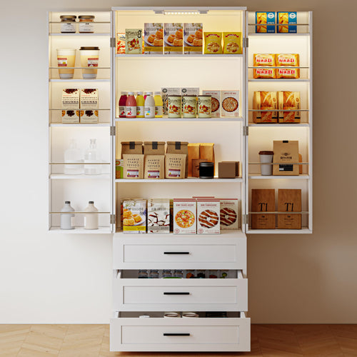 72" LED Kitchen Pantry Cabinet with Barn Doors