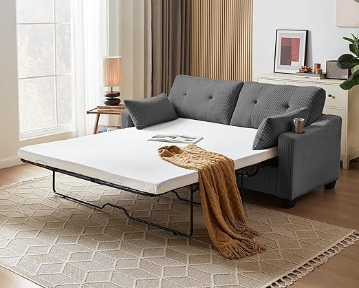 2-in-1 Pull Out Sleeper Sofa Bed with Memory Foam Mattress
