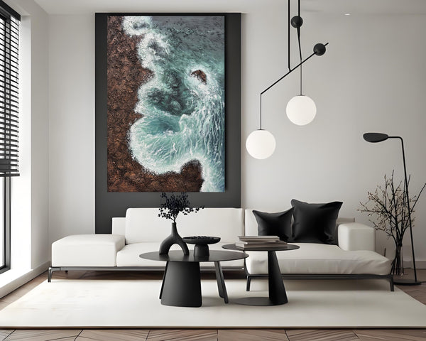24x36" Hand-Painted 3D Texture Abstract Sea Wave Oil Painting – Modern Minimalist Canvas Wall Art