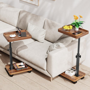 C-Shaped Adjustable Height Side Table with Wheels