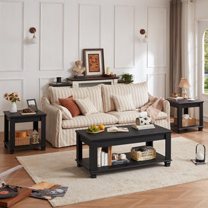 Farmhouse Coffee Table Set of 3 with Open Shelf