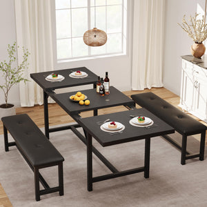3-Piece Extendable Dining Table Set with 2 Upholstered Benches