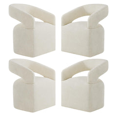 Upholstered Dining Chairs Set of 4 with Hidden Casters