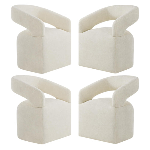 Upholstered Dining Chairs Set of 4 with Hidden Casters