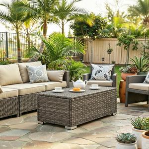 Outdoor Rattan Coffee Table with Storage