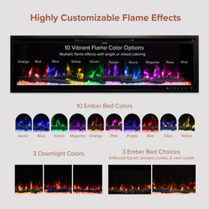 72-Inch Linear Electric Fireplace – Wall Mount & Recessed