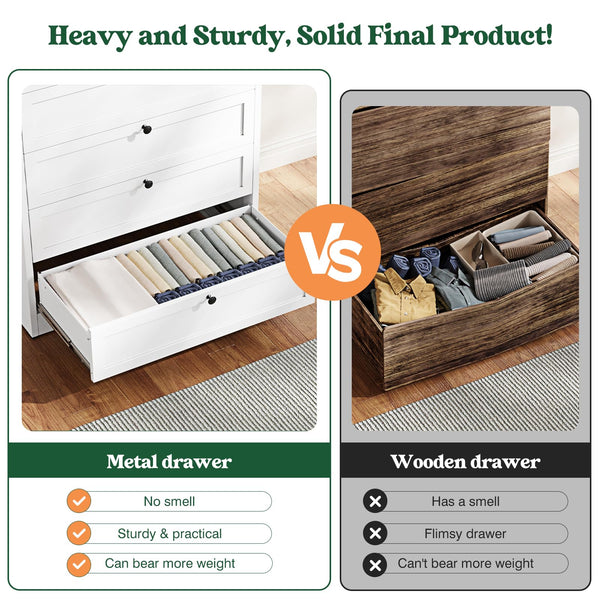 5-Drawer Metal Dresser – White Steel Chest of Drawers