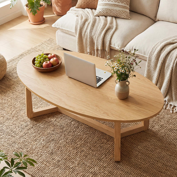 Oval Coffee Table – Low Profile Wood Accent Table