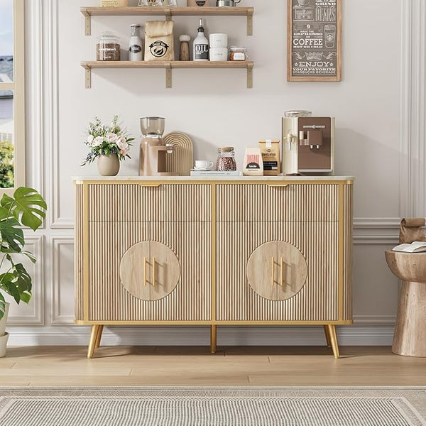 47.2" Fluted Buffet Storage Cabinet with Drawers & Adjustable Shelves