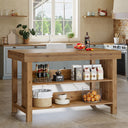 Solid Wood Kitchen Island with 3-Tier Open Shelves, 55 Inch Counter Height