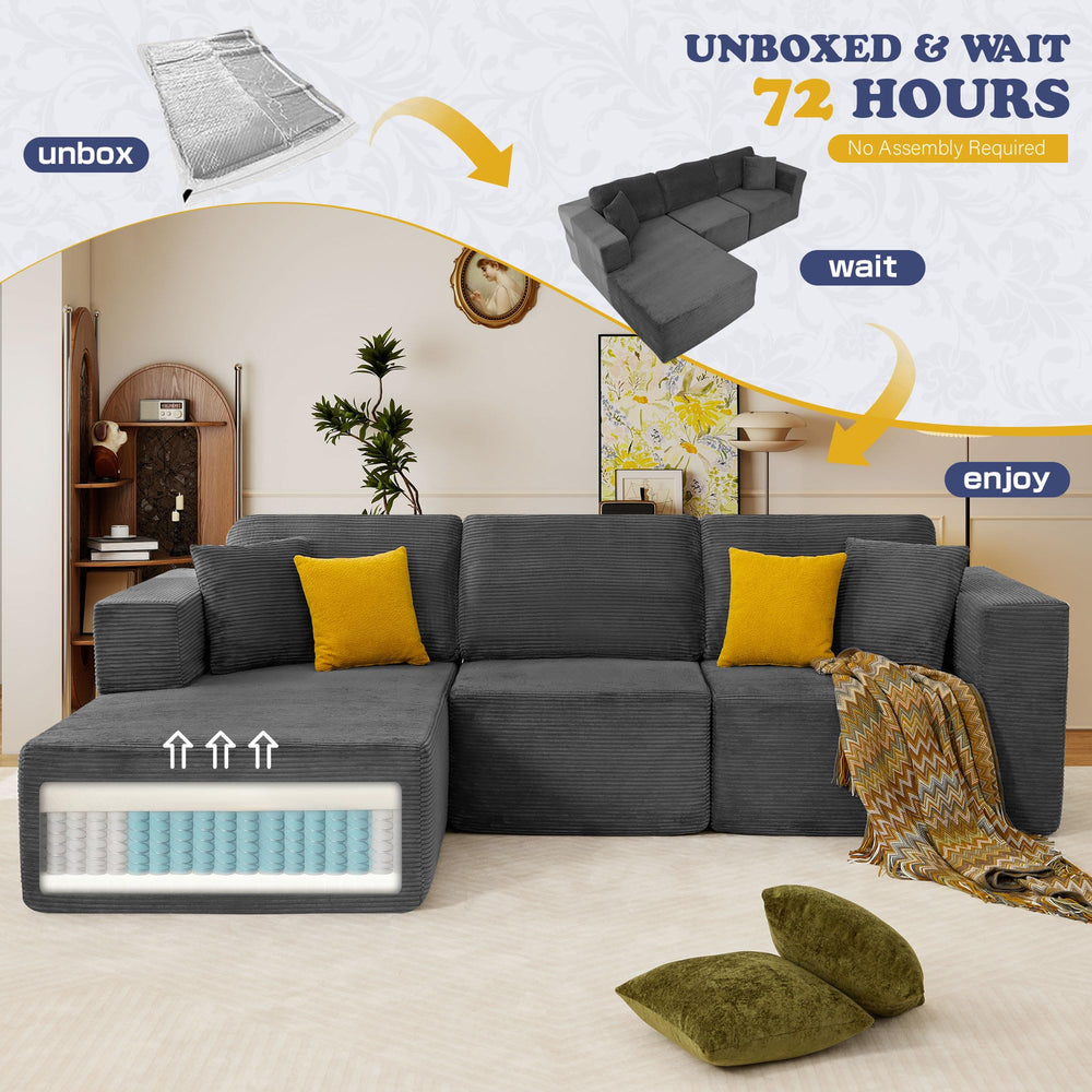 Modular L-Shape Sectional Sofa with Chaise | Deep Seat Corduroy