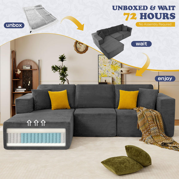 Modular L-Shape Sectional Sofa with Chaise | Deep Seat Corduroy